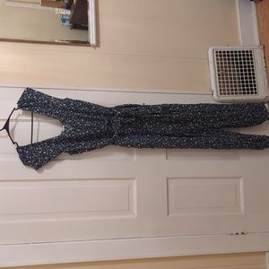 Blue Floral Wrap Jumpsuit with Belt